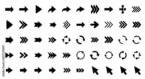 Arrows hand drawn set with black curved lines and various shapes for design use featuring icons, vector, collection