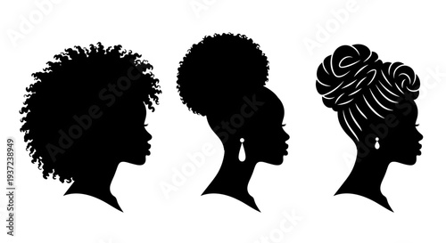 Diverse african american women silhouettes showcasing varied hairstyles and elegant earrings representing beauty