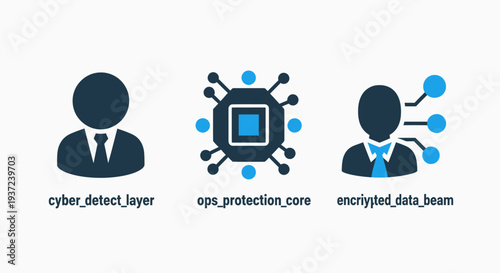 Cybersecurity Icons: Data Protection, Network Security, Encryption, Threat Detection