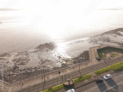 Konstfotografi River Mersey Aerial View of Estuary Water and Coastal Transport Routes