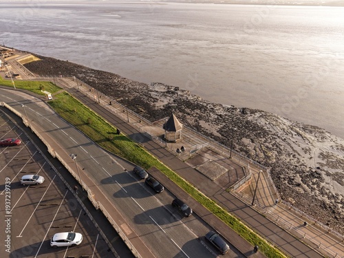 Fotografie River Mersey Drone View of Industrial Shoreline