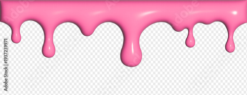 Pink ice cream melt background. 3d glossy pink liquid drip border frame with sweet summer banner. Isolated on transparent background.