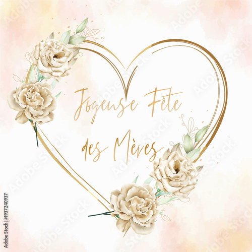 Canvas Print carte ou bandeau pour souhaiter une joyeuse fête des mères en or dans un cœur de