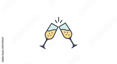 Two champagne glasses clinking together.