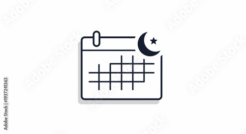 A simple icon of a calendar with a crescent moon.