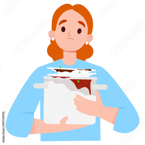 Woman Overwhelmed by Dirty Dishes and Kitchen Chores