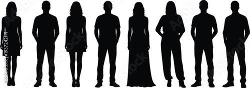 Silhouette, people, group, standing, male, female, fashion, clothing, diversity, posture, unity, lifestyle, abstract, art, design, concept, illustration, community, identity, representation, style