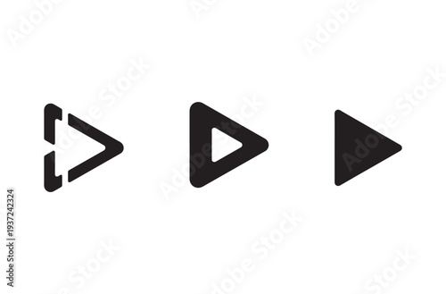 Set of play or fast forward vector icons, representing multimedia controls or navigation in digital interfaces for quick actions and content progression