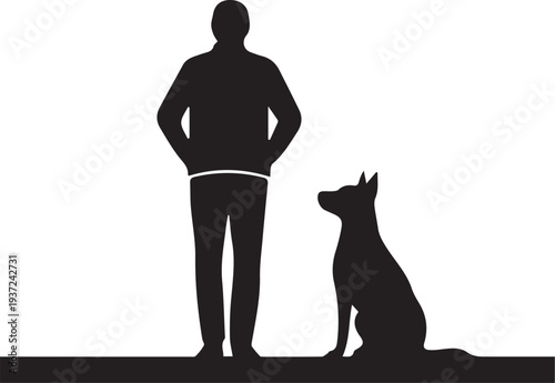 Man Standing with Dog Silhouette – Pet Owner and Loyal Companion