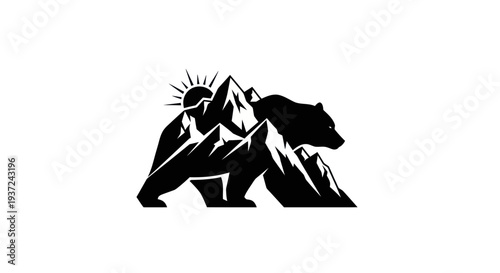 Bear silhouette in mountains design