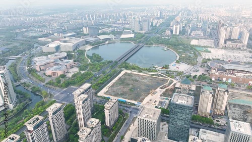 Yangzhou City Aerial View with Modern Architecture and Lakes