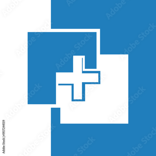 Abstract Geometric Composition Featuring Plus Symbol in Blue and White Colors for Modern Design