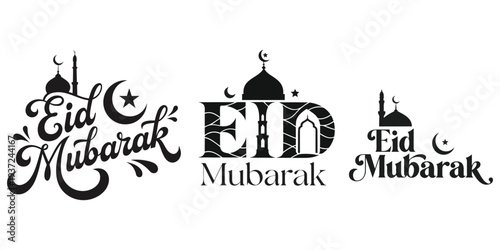 Minimalist Eid Mubarak Greeting with Crescent Moon - Islamic Holiday Vector