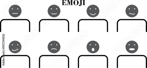 Set of Emoji Faces Expressing Various Emotions. A graphic illustration displaying a grid of simplified emoji faces, each conveying a different emotion from happy to sad.