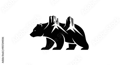 Bear silhouette with mountainous landscape