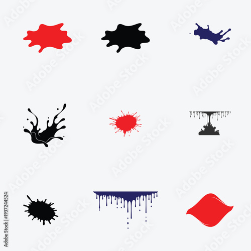 Collection of vibrant paint splatters and drips in various colors