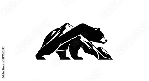 Bear silhouette with mountainous landscape