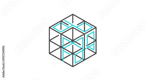 Abstract Geometric Cube Design Displaying Connectivity, Structure, and Innovation, Unique