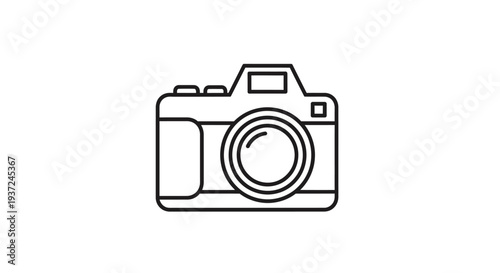 Simple outline icon of a classic camera, representing photography, capture, memory, and visual content creation