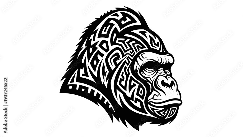 custom made wallpaper toronto digitalTribal Gorilla Head Tattoo Design - Black and White Vector Art