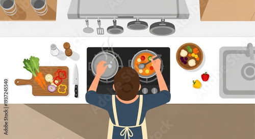 Person Cooking Pizza in Kitchen with Ingredients.