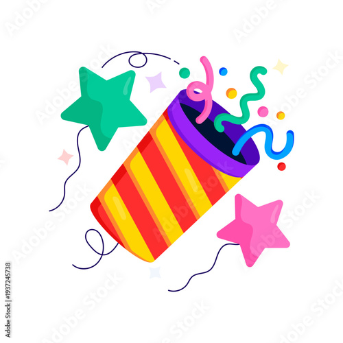 A flat design illustration of party popper