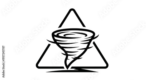 Tornado Warning Sign with Swirling Cyclone Symbol, Hazard Alert on Isolated White Background