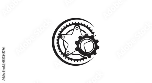 Bicycle Gear and Chainring Icon, Mechanical Cycling Part on Isolated White Background