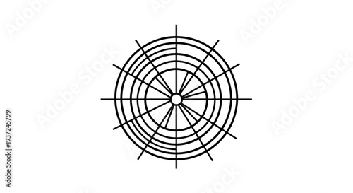 Circular Target or Dartboard Icon, Goal Achievement Symbol on Isolated White Background