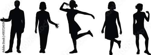 Human silhouettes, diverse poses, expressive gestures, artistic figures, creative design, abstract people, modern illustration, dance movement, posture variety, minimal style