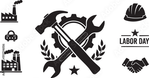 Labour Day Illustration, International Workers Day Celebration, Workers Silhouette with Tools, May 1 Holiday Concept Vector