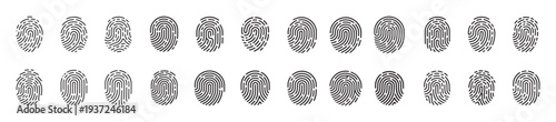Fingerprint identification icons set vector illustration biometric security scan database