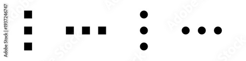 Set of four minimalist menu icons: vertical and horizontal dots and squares for interface design.