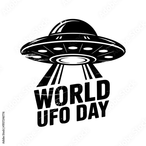 World ufo day flying saucer illustration alien abduction theme
