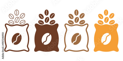 A colorful set of high-quality vector illustrations depicting overflowing bags of freshly roasted coffee beans in various hues, ideal for cafe menus, beverage packaging, and digital designs