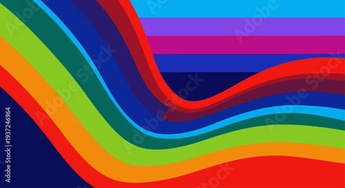 Vibrant wavy lines of colorful stripes flowing across a dynamic digital landscape captured from a unique aerial viewpoint Whisk Fluid Motion