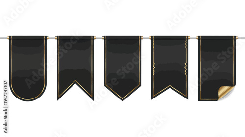 A collection of five decorative black banners with ornate gold edging, perfect for adding a touch of elegance and sophistication to any design project or presentation