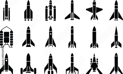 Set of 16 space shuttle icons vector