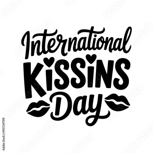 International kissing day creative hand drawn lettering with hearts and lips