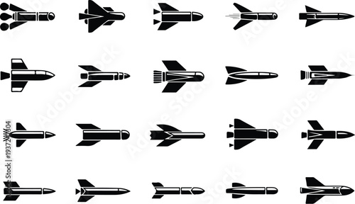 Set of 20 rocket icons vector