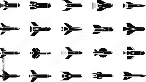Set of 20 military missile icons vector