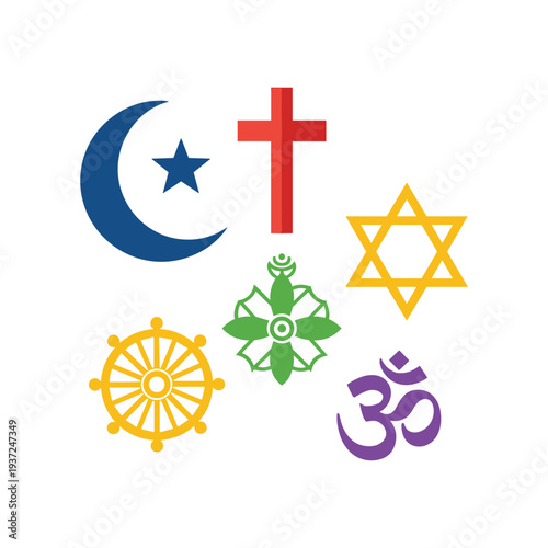 Religious symbols set flat design icons spirituality and faith vector illustration