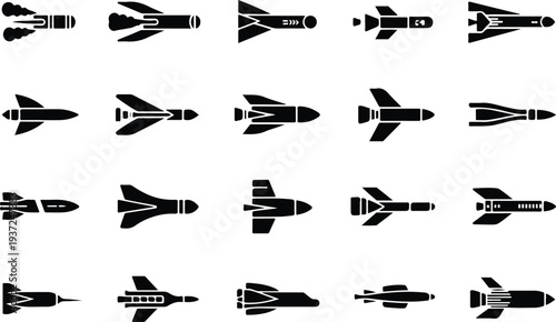 Rocket Collection Silhouette Icon Set Space Rocket Typography Silhouette Icon Pack