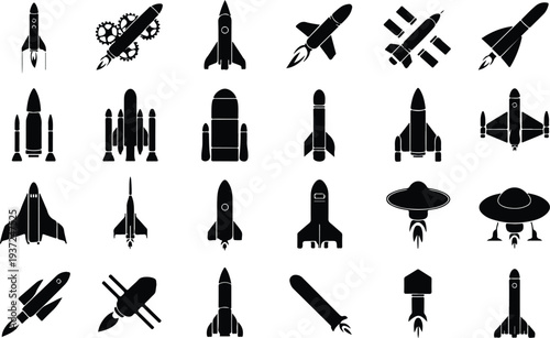 Rocket Collection Silhouette Icon Set Space Rocket Typography Silhouette Icon Pack