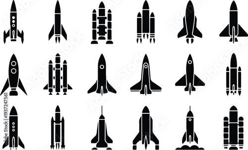 Rocket Collection Silhouette Icon Set Space Rocket Typography Silhouette Icon Pack