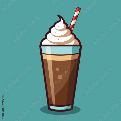 Frosted Chocolate Drink in a Glass with a Straw
