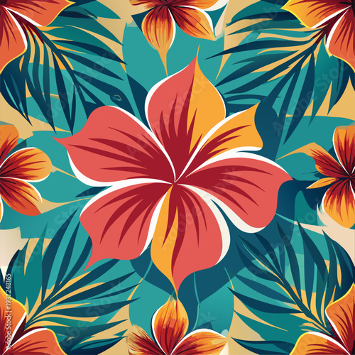Tropical flower and leaf pattern