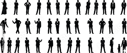 Large Collection of Professional Business People Silhouettes in Suits Featuring Diverse Poses for Corporate Career and Office Work Graphic Design