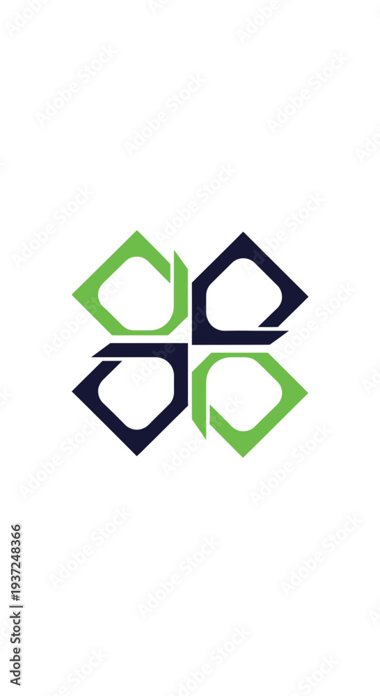 Obraz premium Abstract Geometric Design with Interlocking Shapes in Green and Dark Blue Color Scheme