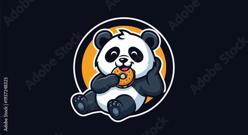 Cartoon panda eating donut logo